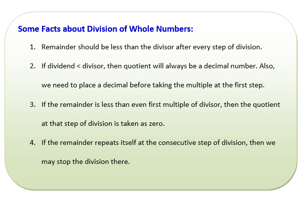 Divide Whole numbers facts